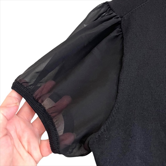 CABLE & GAUGE Fine Knit Sheer Ruffle Top Size L - Picture 3 of 5